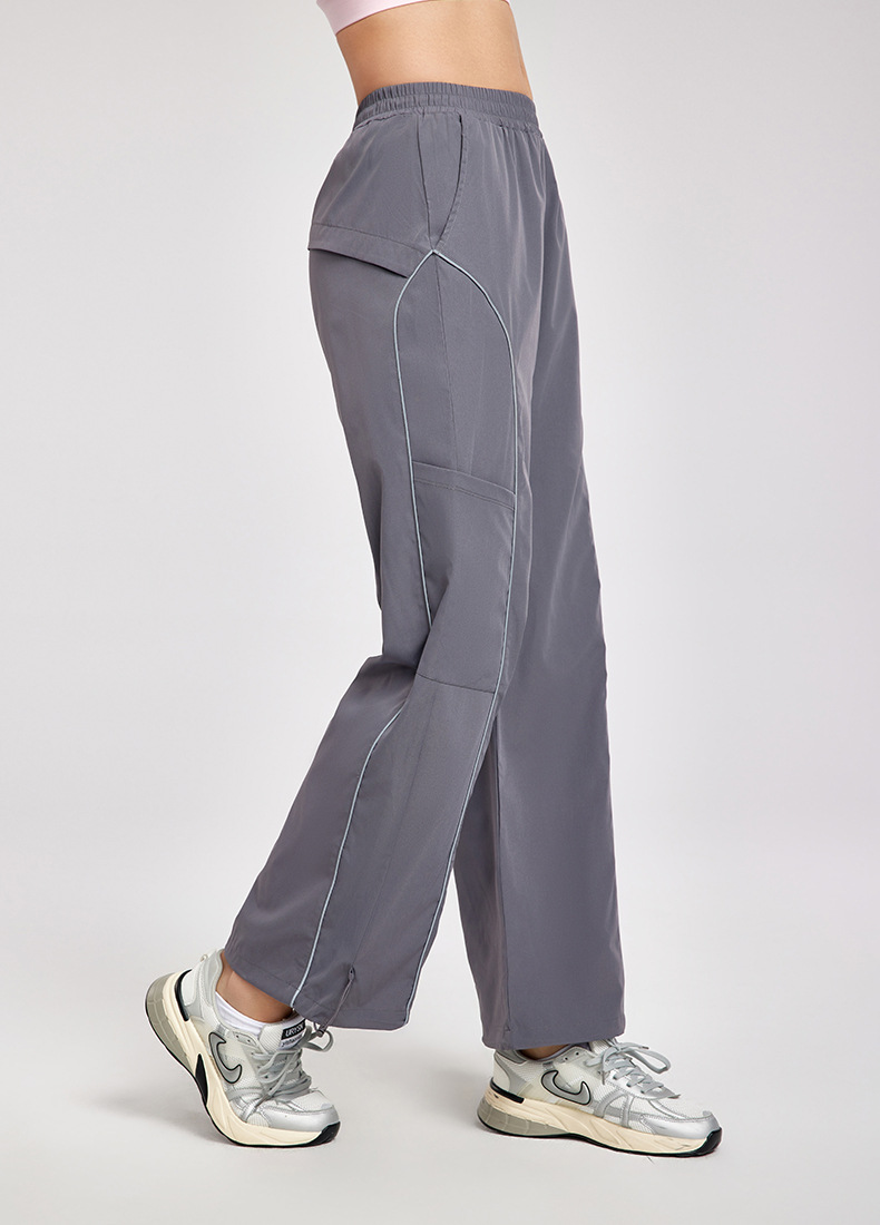 Drawstring Athletic Long Pants with Reflective Stripes and Side Pockets  DWL115083