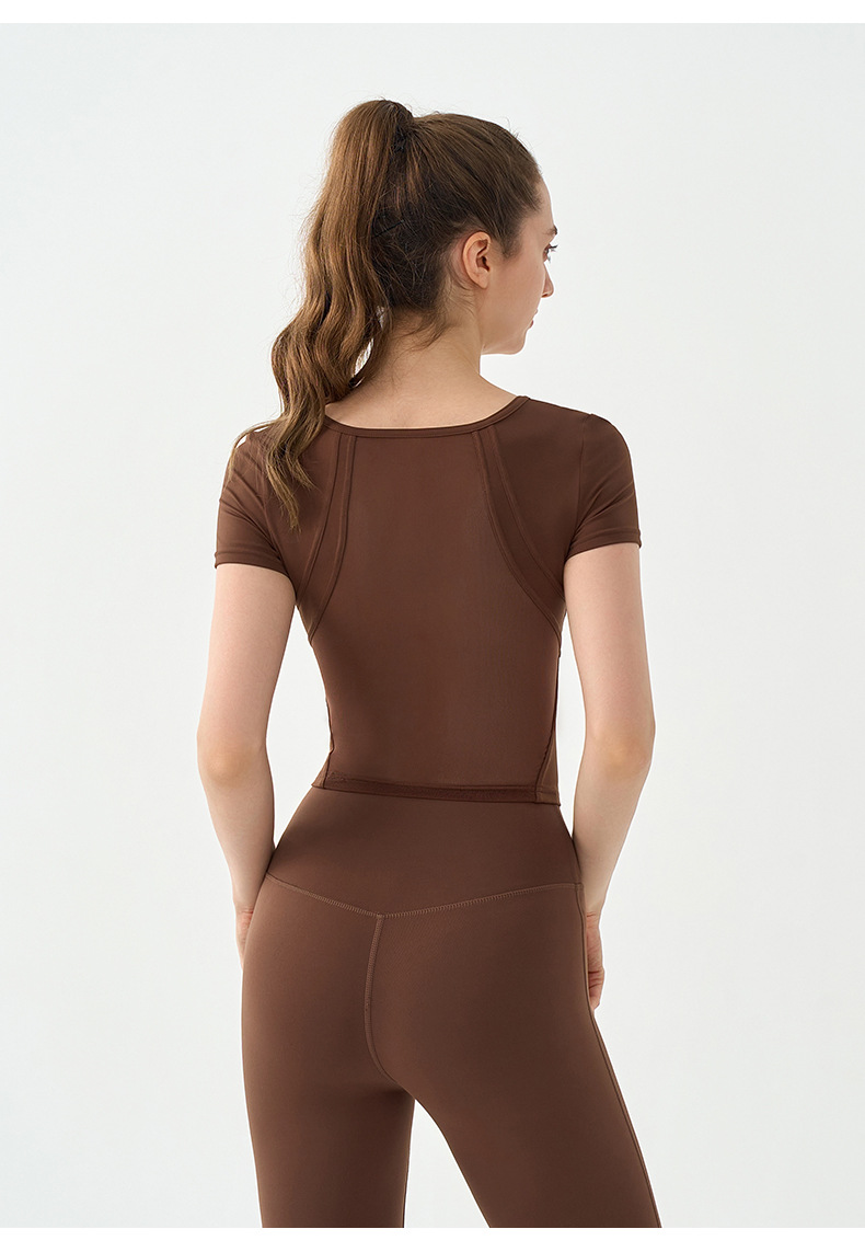Waist Seamed Cinched Back Mesh Breathable Athletic Top DST878