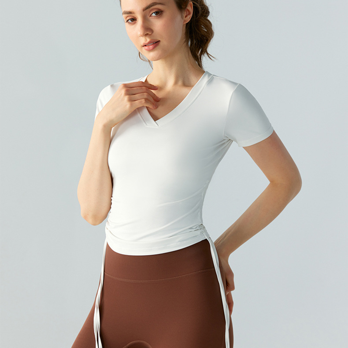 Ruched Waist Slim-Fit Yoga Short-Sleeve Top DST802