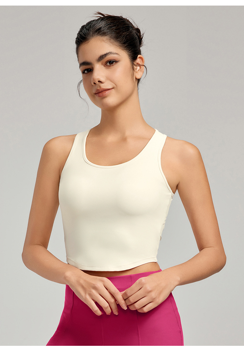  Double Twist Knots at Back Waist Built - in Bra Pads Yoga Vest DWB115042