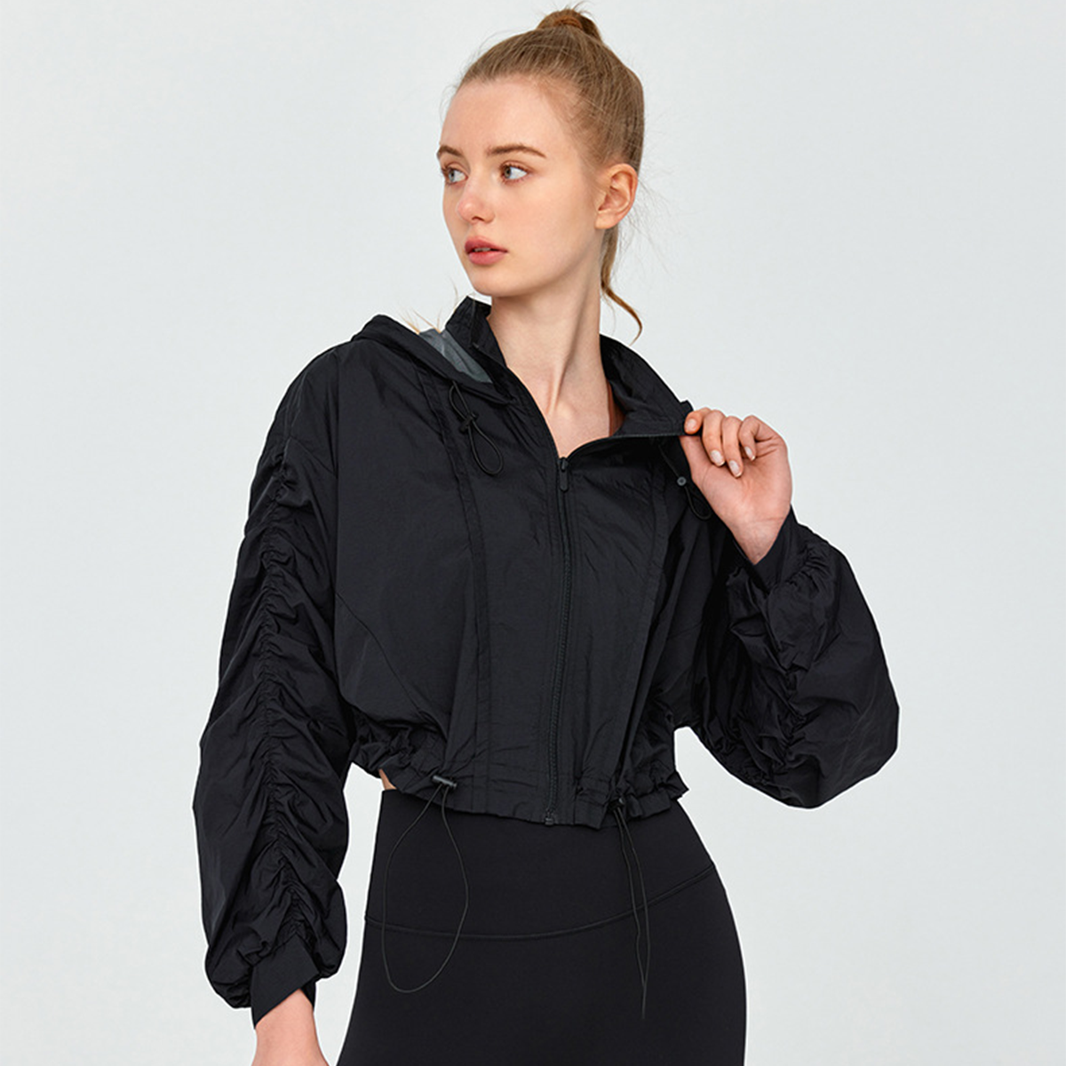 Drawstring Hooded Cropped Waist-Defined Breathable Sun Protection Jacket DSL791