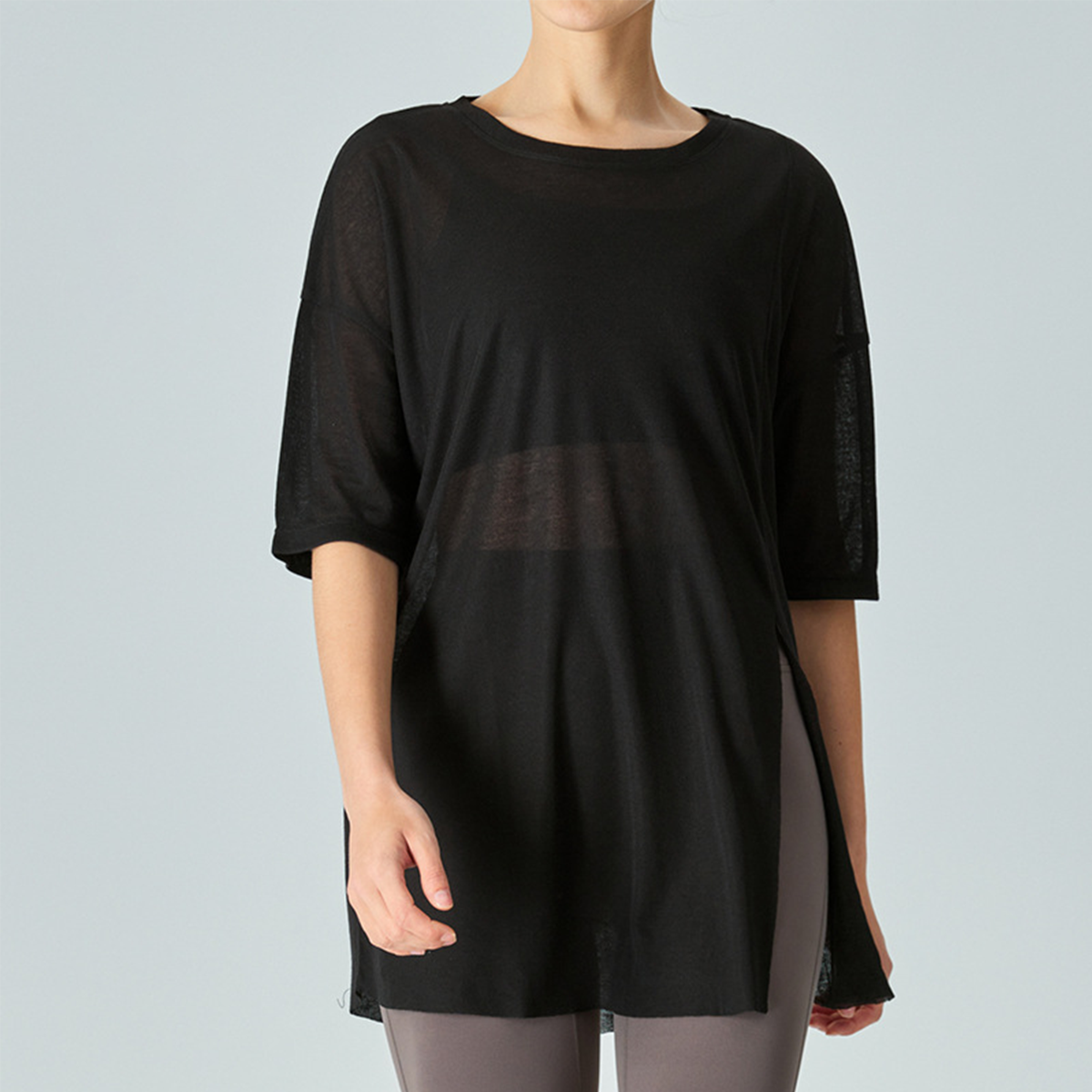 Lightweight Slightly Sheer Single-Side Slit Yoga Cover-Up DST616