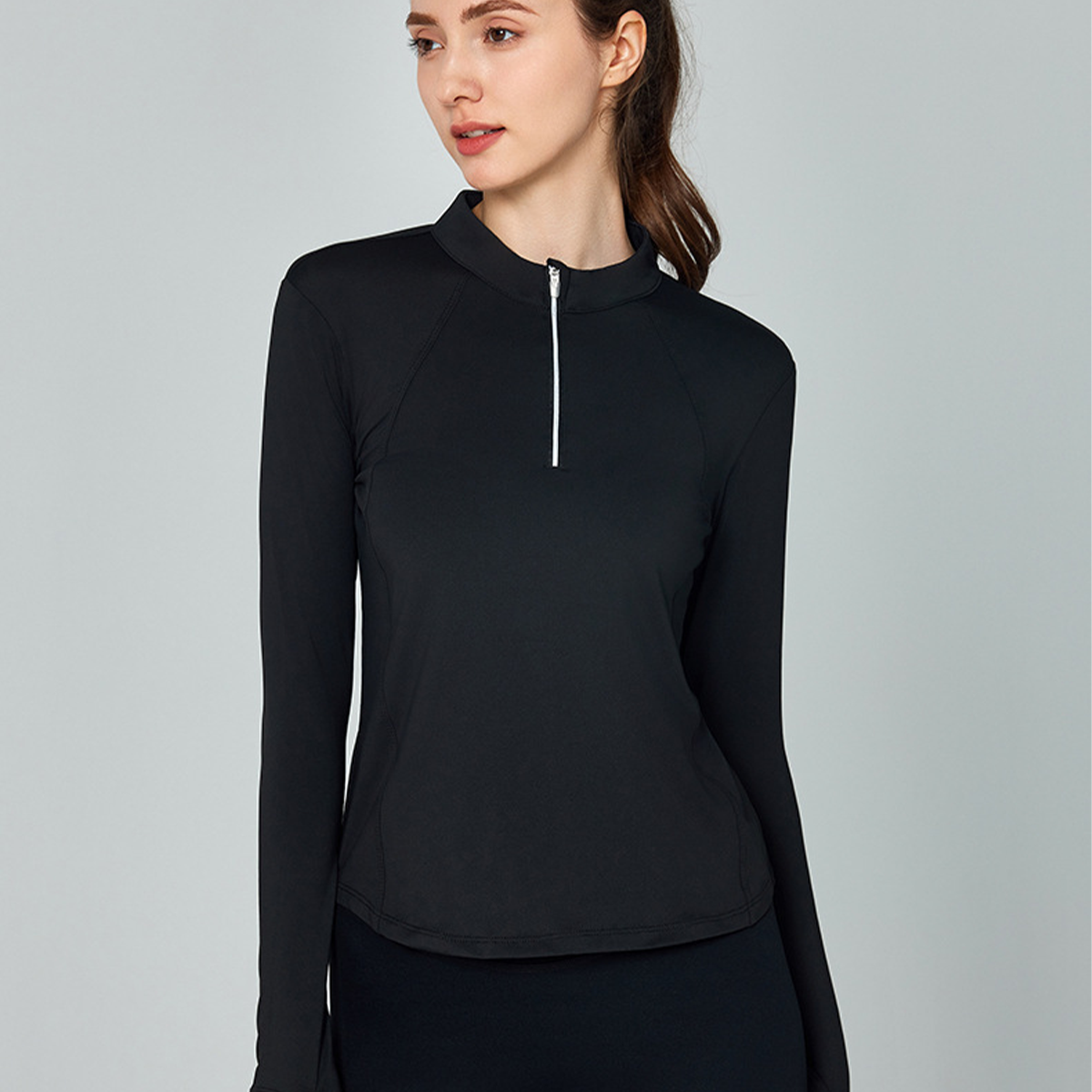 Reflective Stripes Half-Zip Waist-Cinching Long-Sleeve Yoga Top DWJS124031