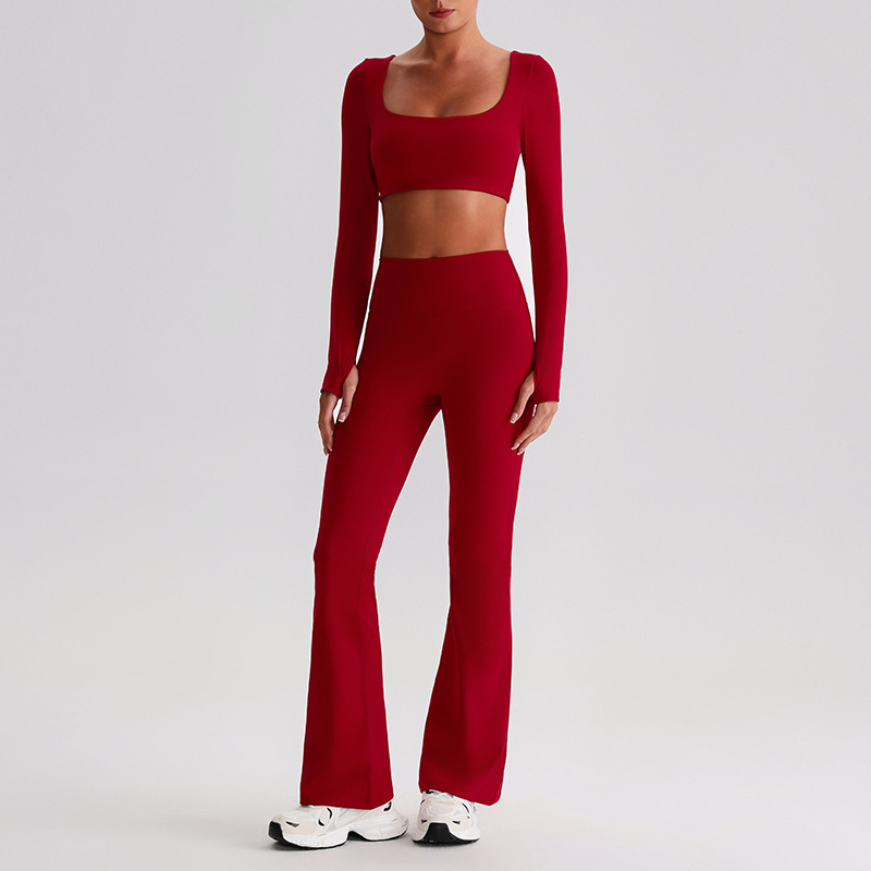 Pleated Micro - Flare Leggings And Long Sleeves Set SKL-LQ0826