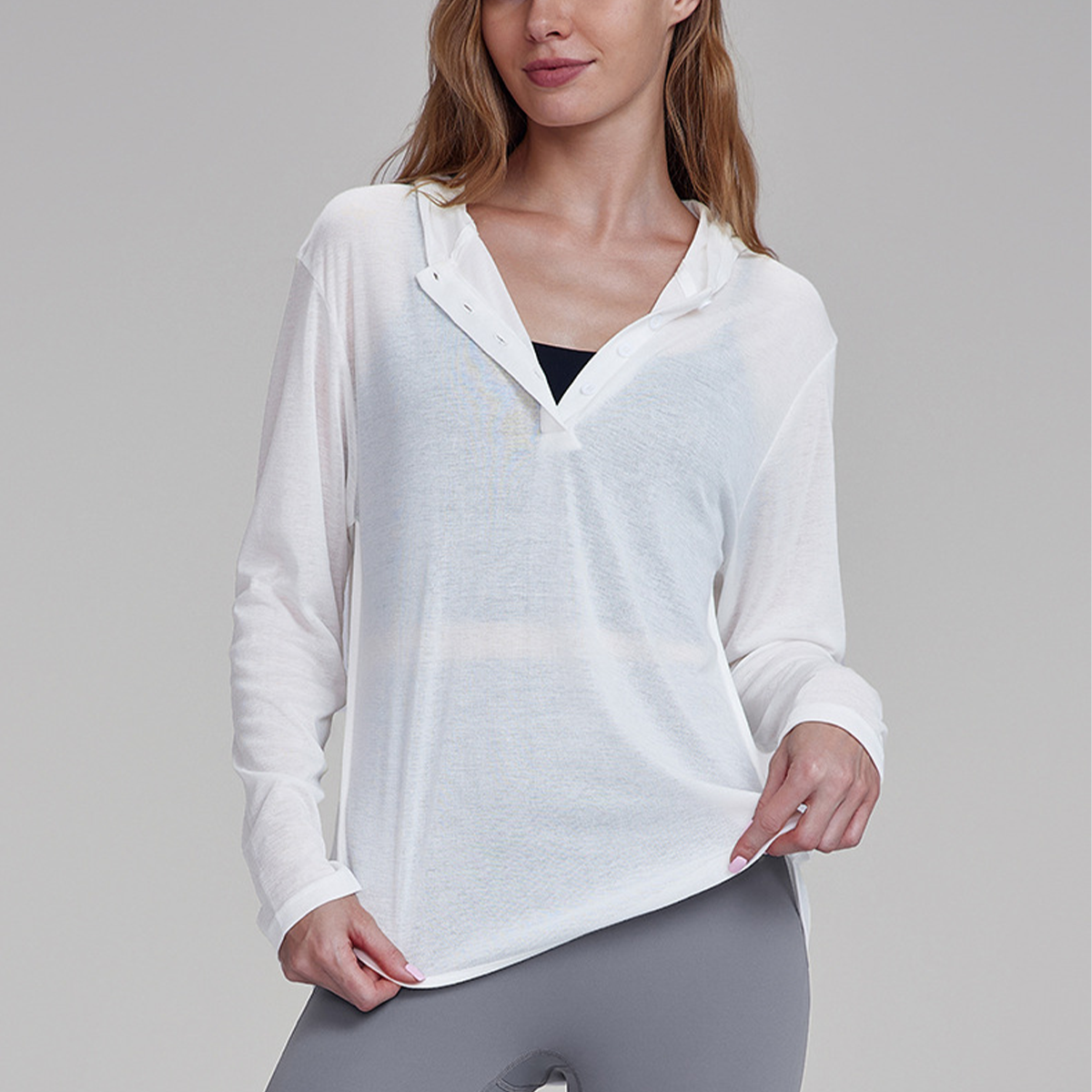 Long-Sleeved Loose Breathable Hooded Sports Yoga Top DWTS124094