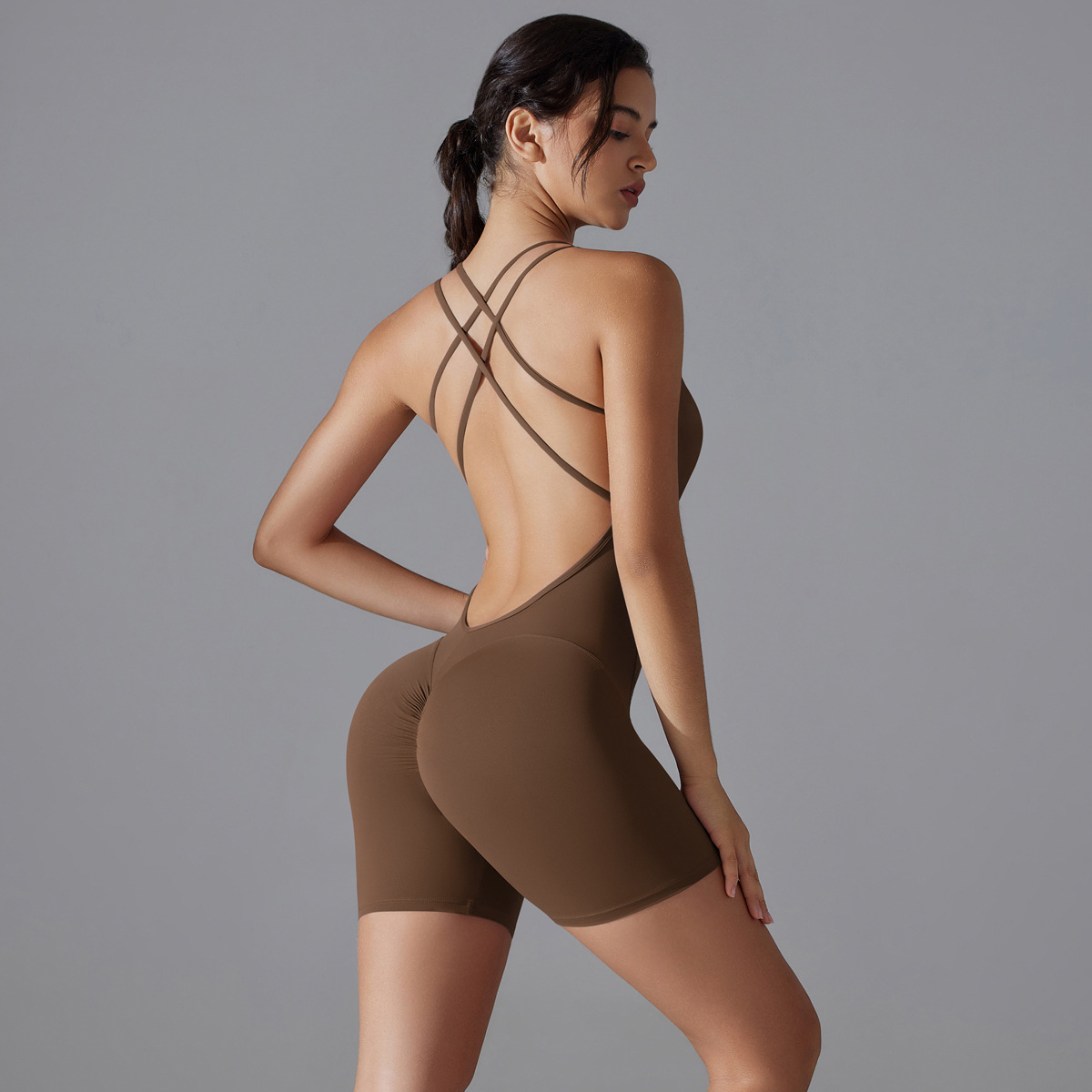 Spaghetti-strap Romper Short One-piece Yoga Suit  7066
