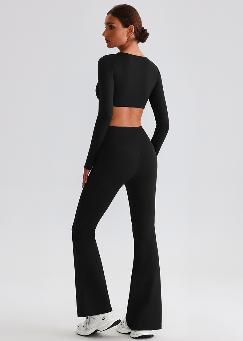 Flare Leggings And Knot Long - Sleeve Yoga Bra Set SKL-LQ0619