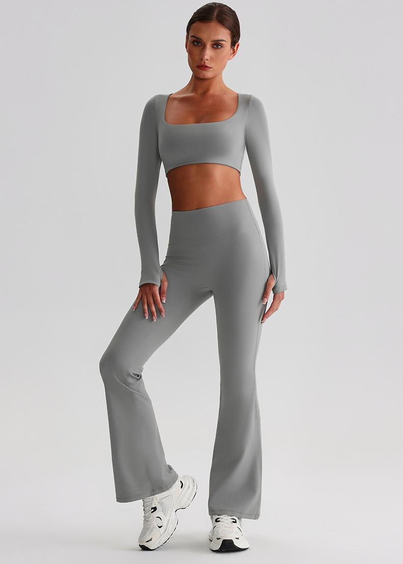 Pleated Micro - Flare Leggings And Long Sleeves Set SKL-LQ0826