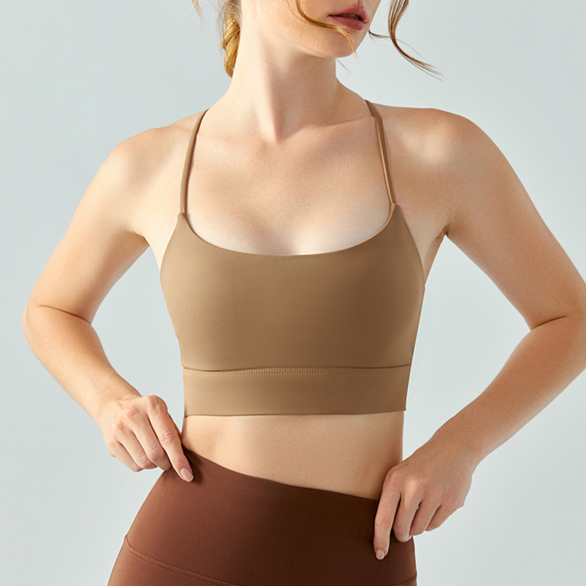 Elastic Racerback Triangular Shaped Solid Color Fitness Bra DSB696