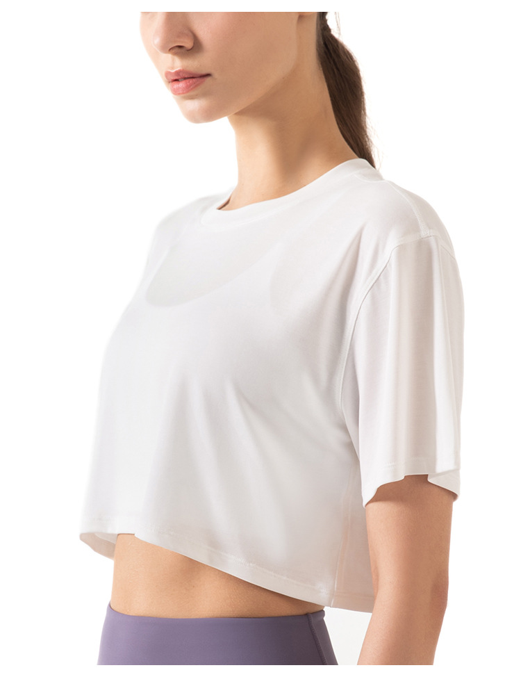 Solid Color Loose Cropped Yoga Short Sleeve Top DS67