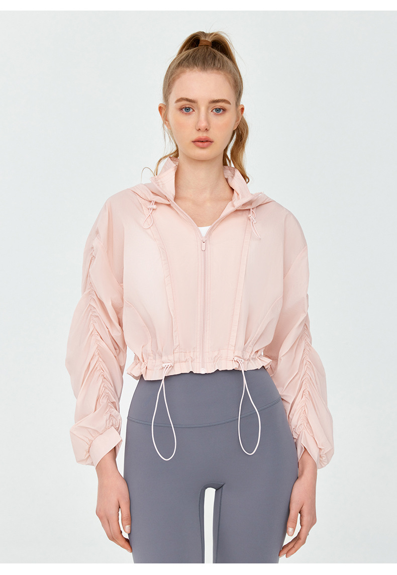 Drawstring Hooded Cropped Waist-Defined Breathable Sun Protection Jacket DSL791