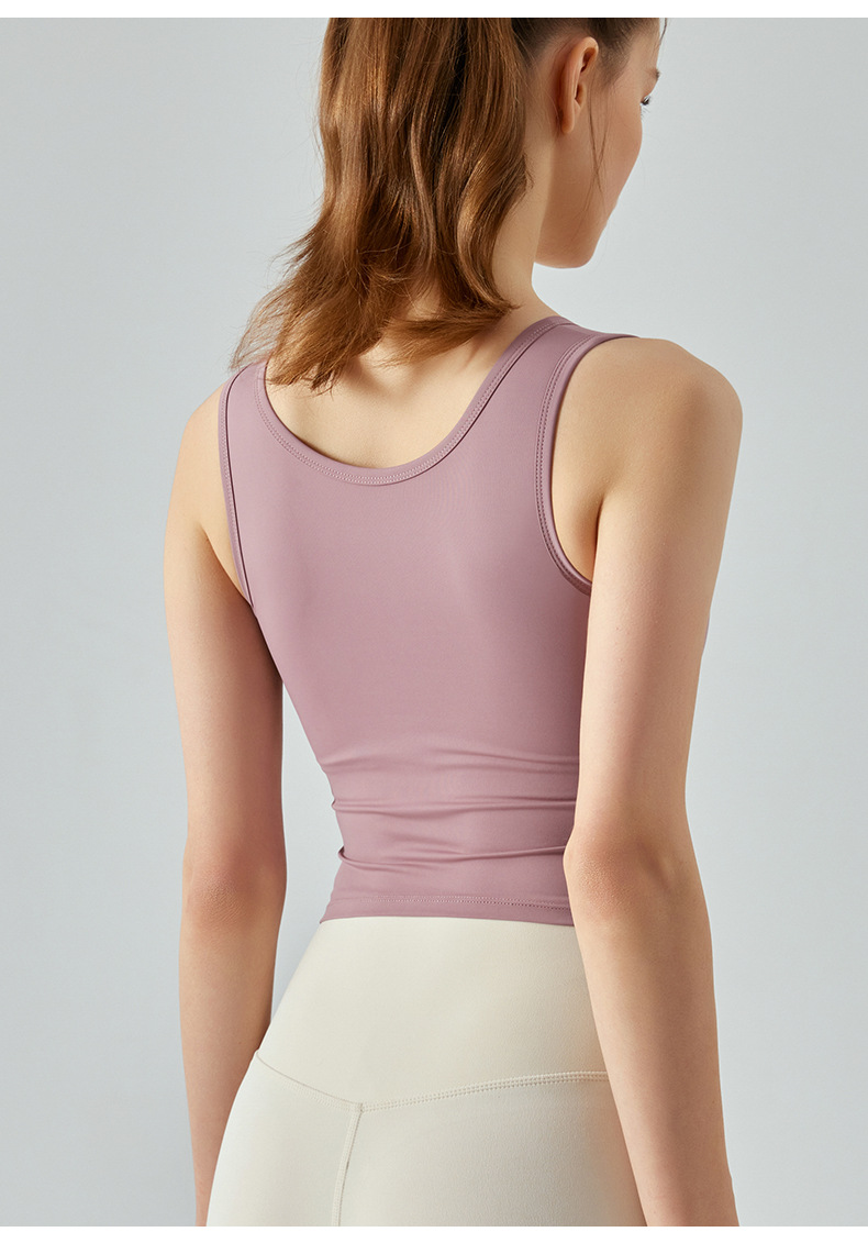 Cross-Pleated Yoga Tank Top with Built-in Pads DSG490