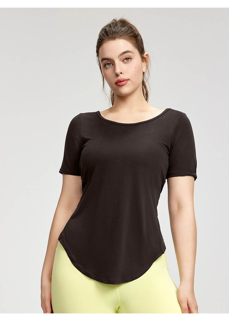 Back Twist-Knot Backless Plus-Size Yoga Short-Sleeve Top DWA215439