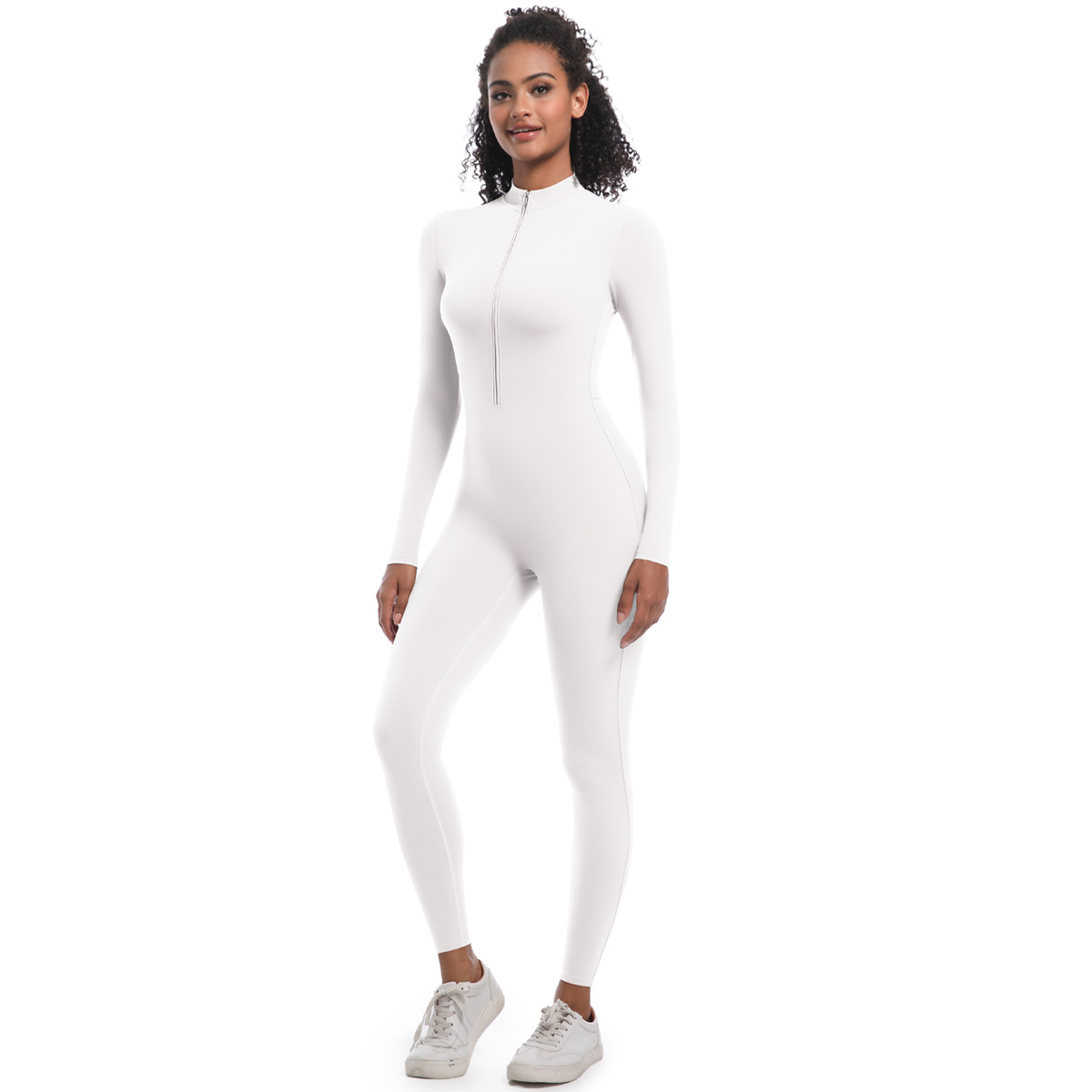 Zippered Naked-feeling Long-sleeve One-piece Yoga Suit 6685