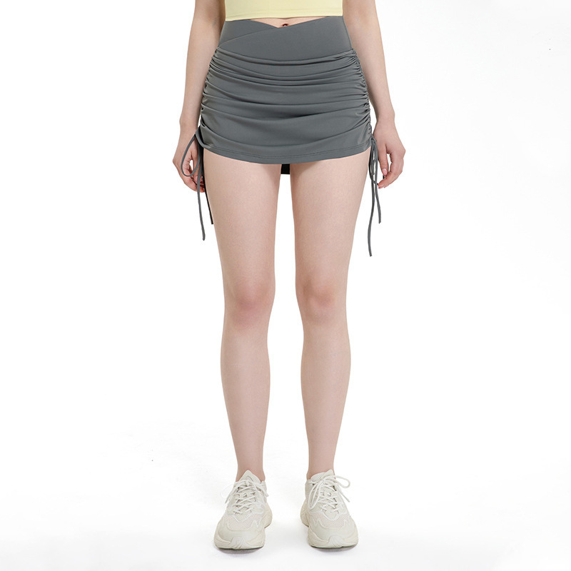 High-Waisted Drawstring Crossed Waistband Tennis Skirt DS200 