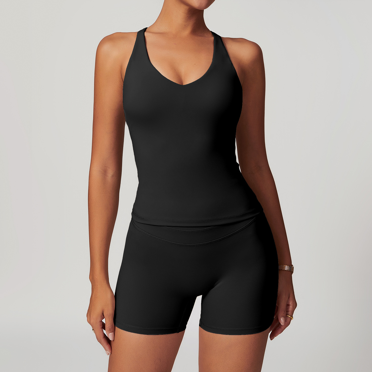Backless Yoga Suit Women's Compression Sports Vest and Leggings Set for Gym 8863