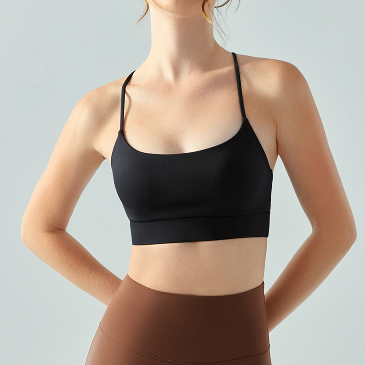 Elastic Racerback Triangular Shaped Solid Color Fitness Bra DSB696