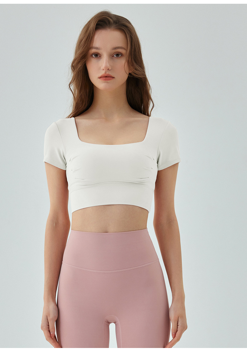 Front-Pleated Backless Yoga Short-Sleeve Top DST498