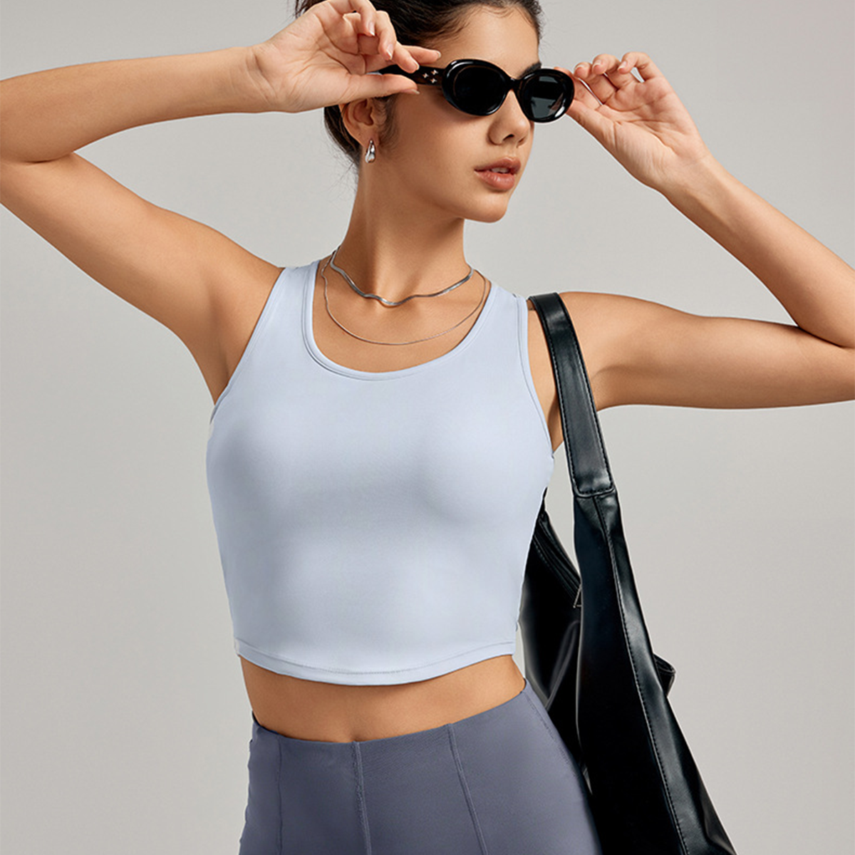  Double Twist Knots at Back Waist Built - in Bra Pads Yoga Vest DWB115042