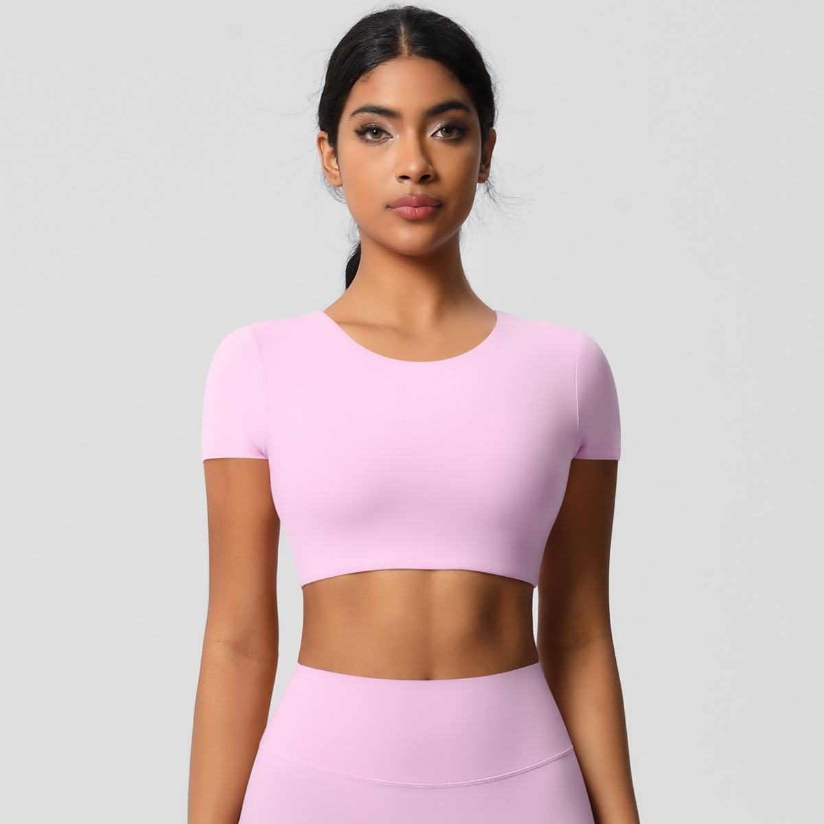 Fitted Yoga Short-sleeve Top with Chest Pads 7105