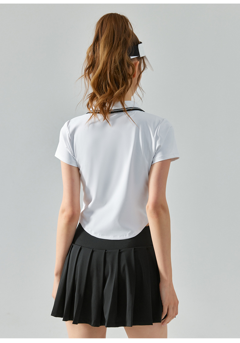 Polo Collar Contrast-Color Half-Zip Yoga Short Sleeve  DST530