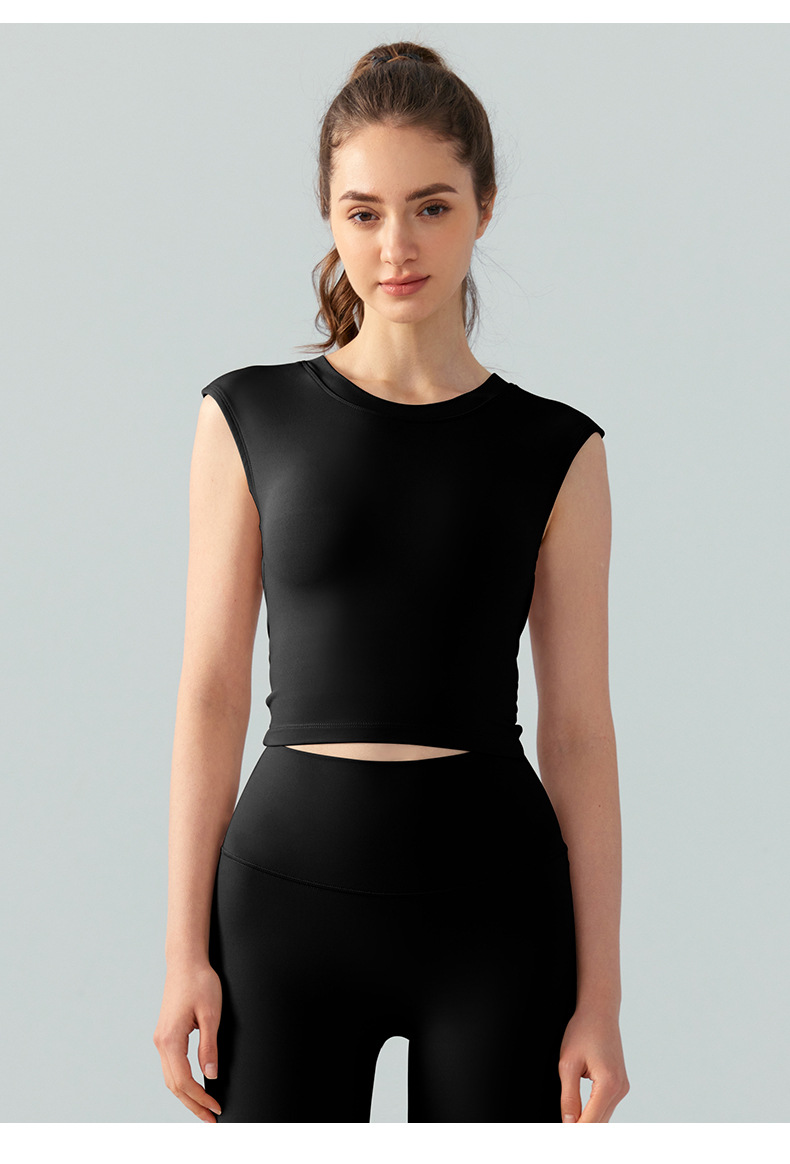 Backless Short-sleeved Fixed-style Padded Yoga Top DST743 