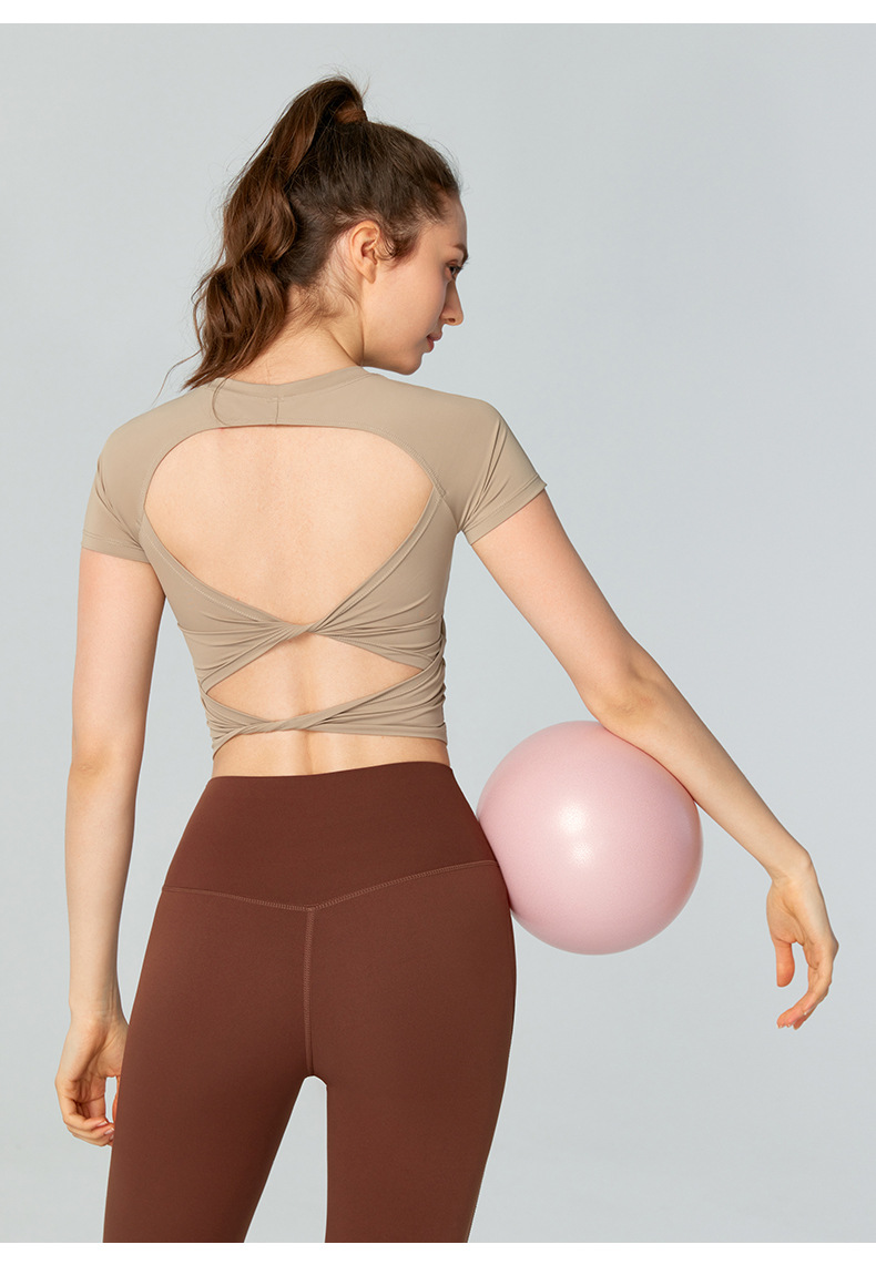 Double Twist Knot Open-Back Cooling Sunscreen Fitness Top DST765