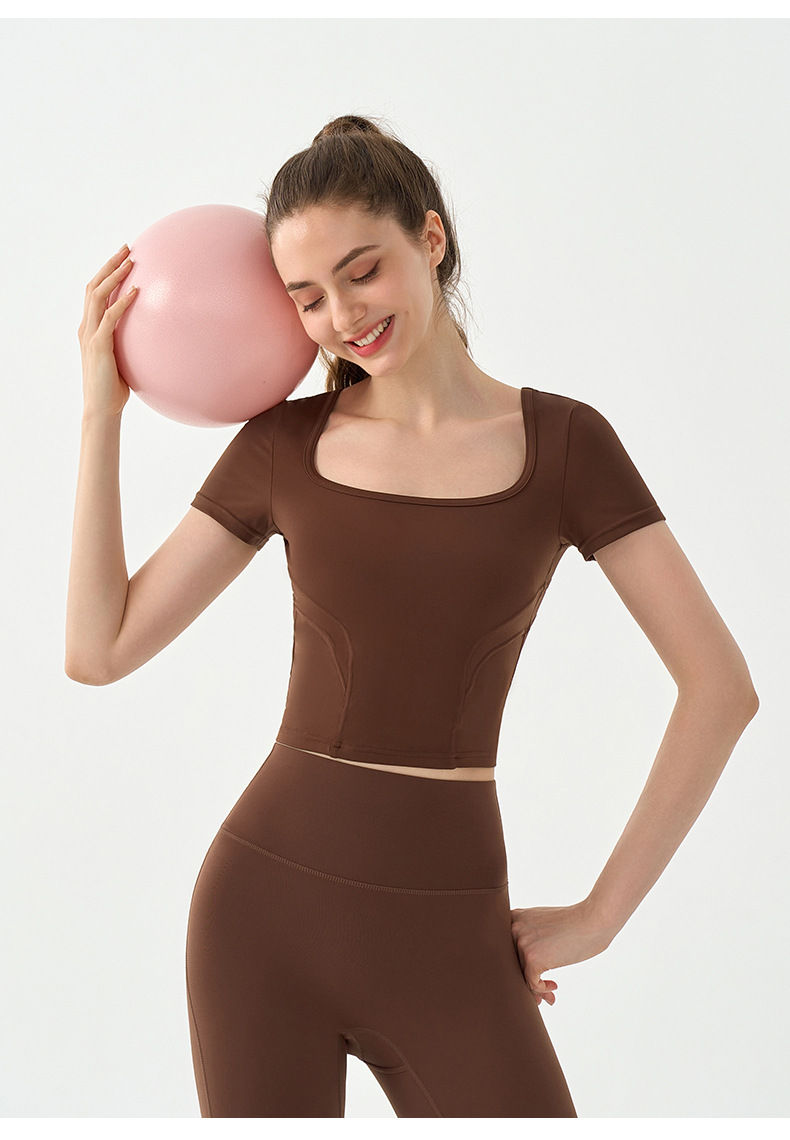 Waist Seamed Cinched Back Mesh Breathable Athletic Top DST878