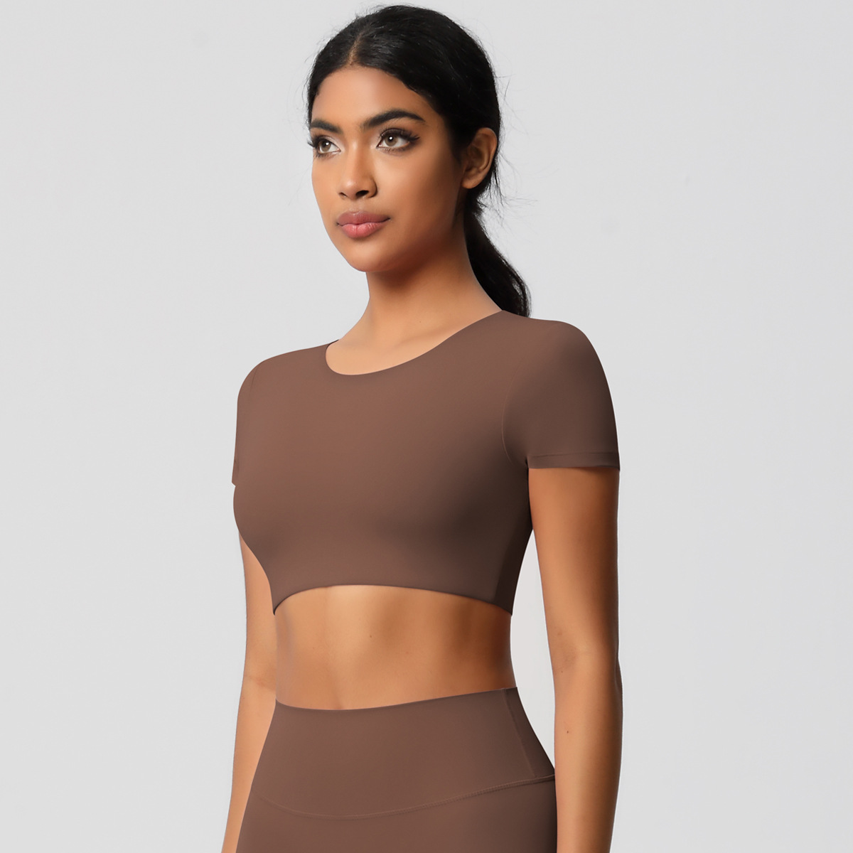 Fitted Yoga Short-sleeve Top with Chest Pads 7105