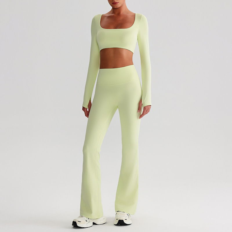Pleated Micro - Flare Leggings And Long Sleeves Set SKL-LQ0826