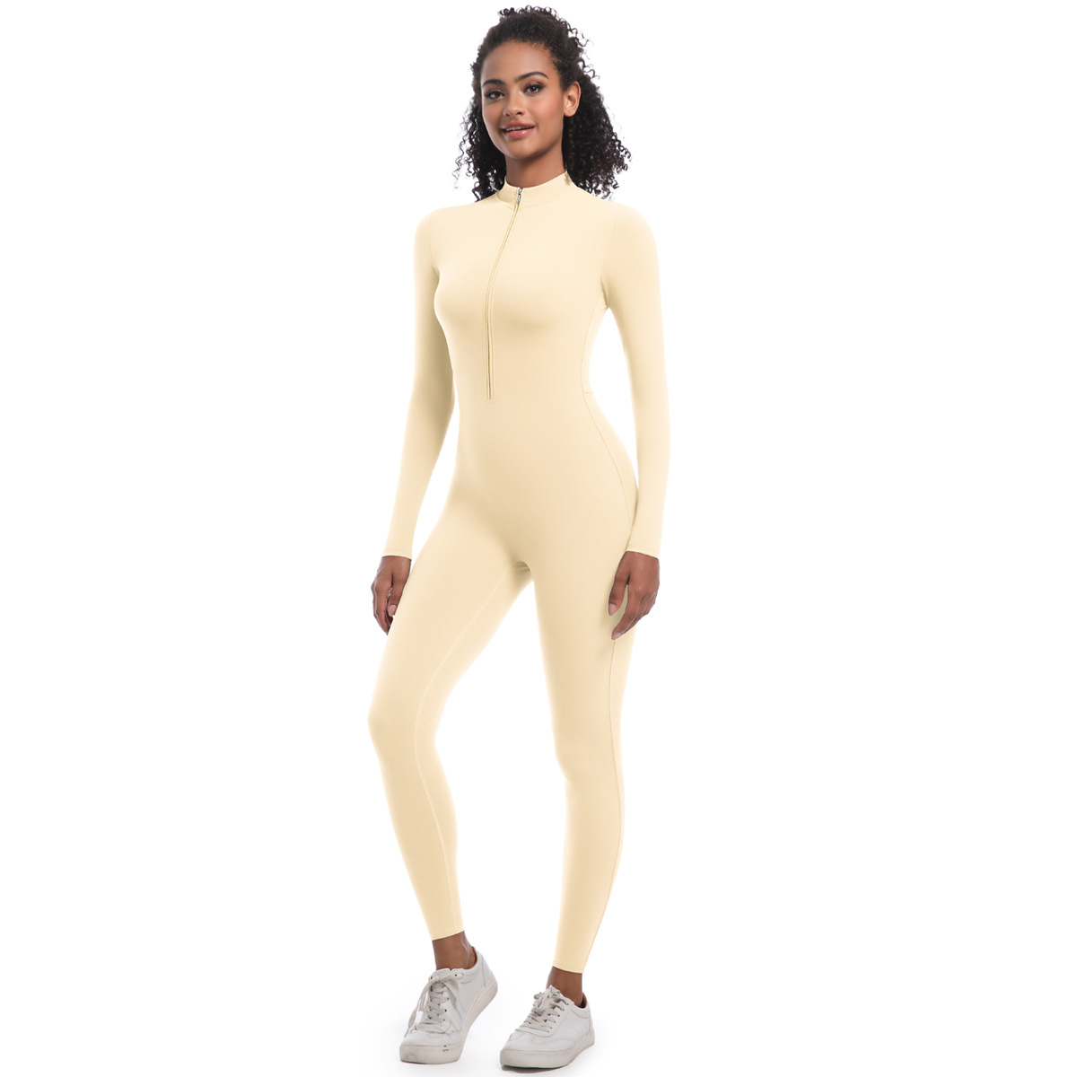 Zippered Naked-feeling Long-sleeve One-piece Yoga Suit 6685