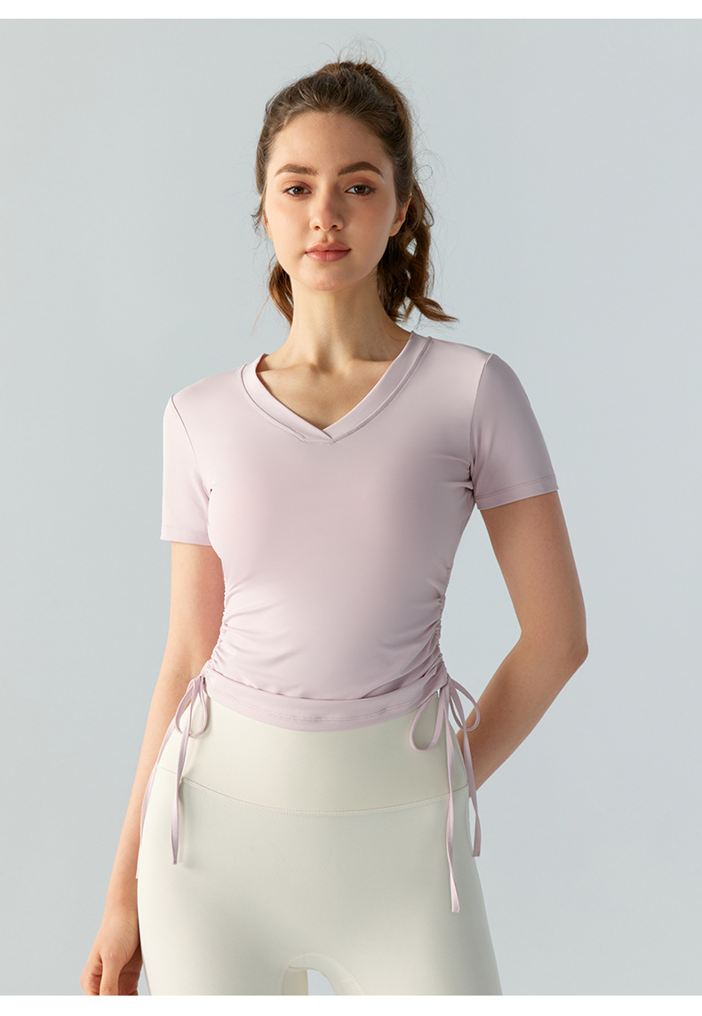 Ruched Waist Slim-Fit Yoga Short-Sleeve Top DST802