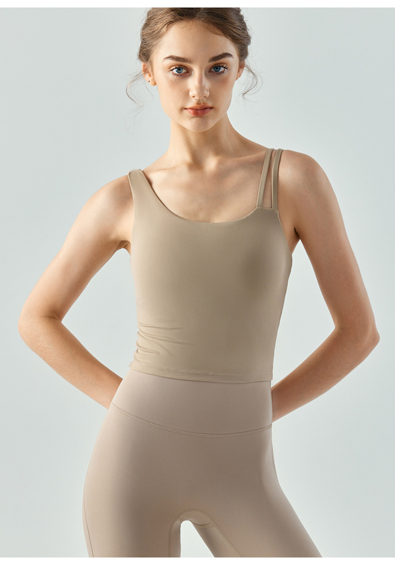 Asymmetric-Strap Fixed-Cup Solid-Color Fitness Bra Top DSG674