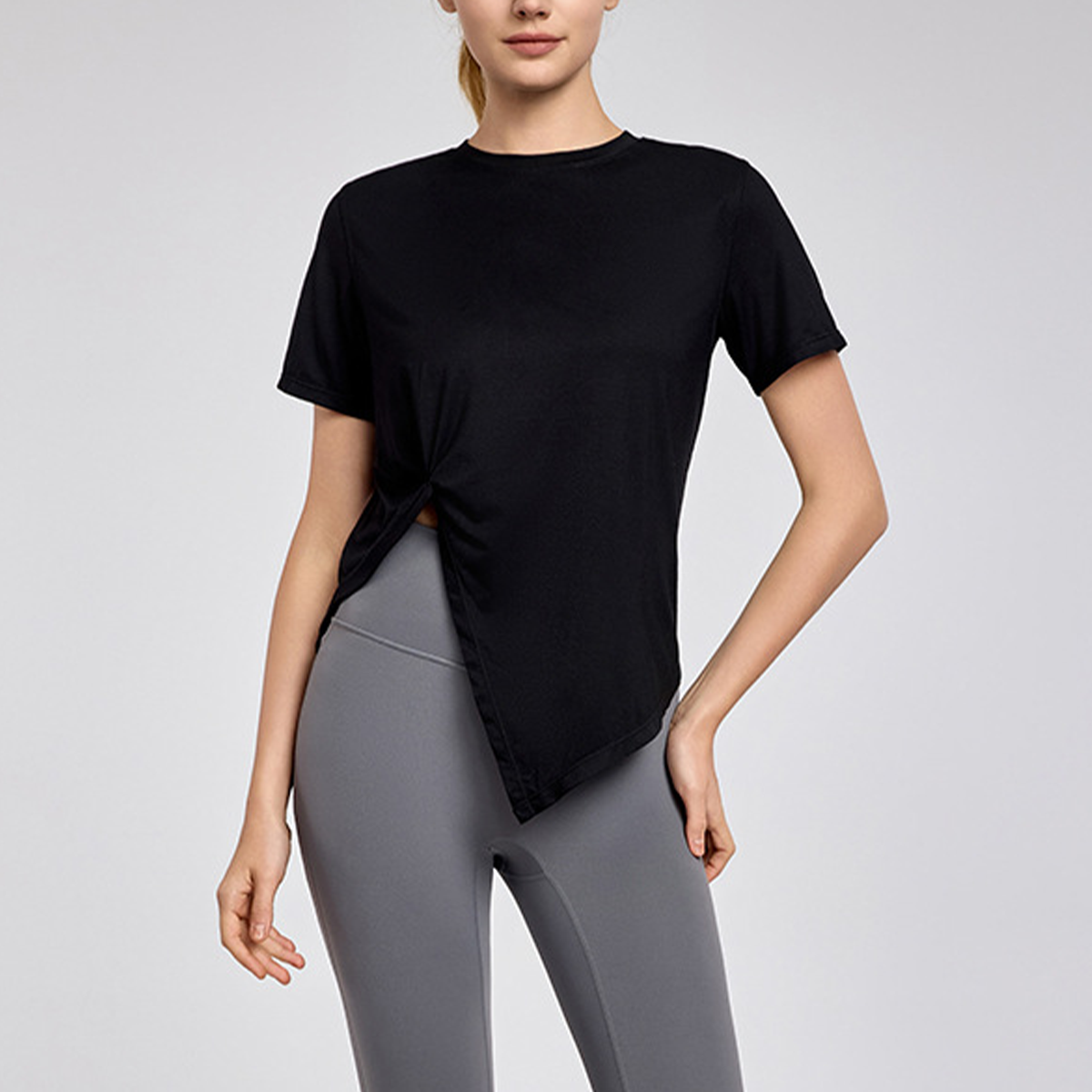 Breathable & Stylish Split-Hem Yoga Short-Sleeve Shirts DWY115048