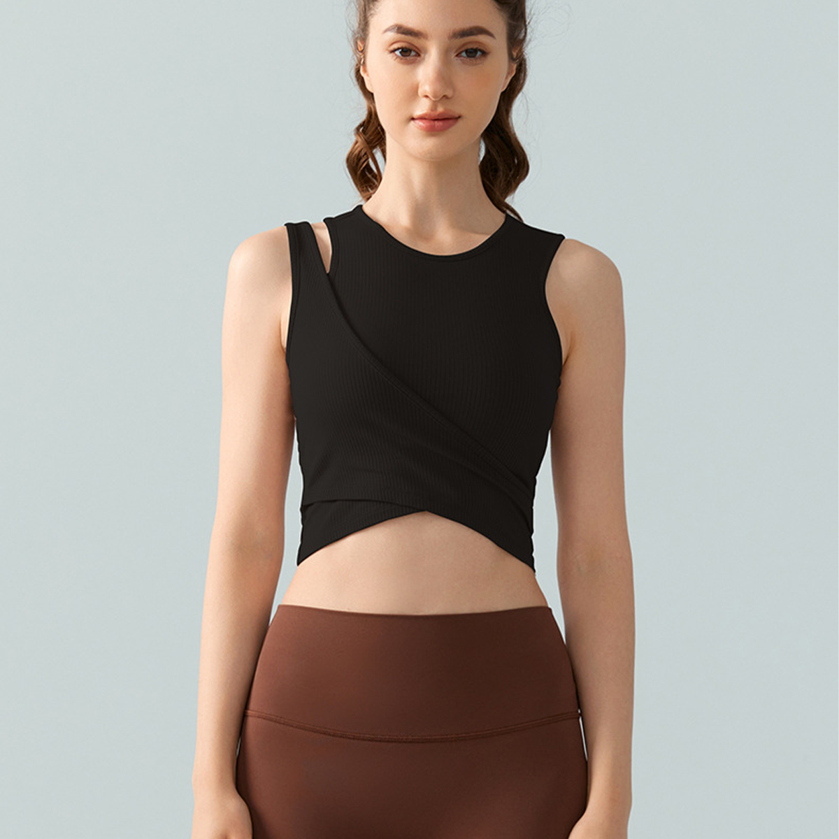 Solid Color Asymmetric Strap Fixed Cups Yoga Vest  DSG717
