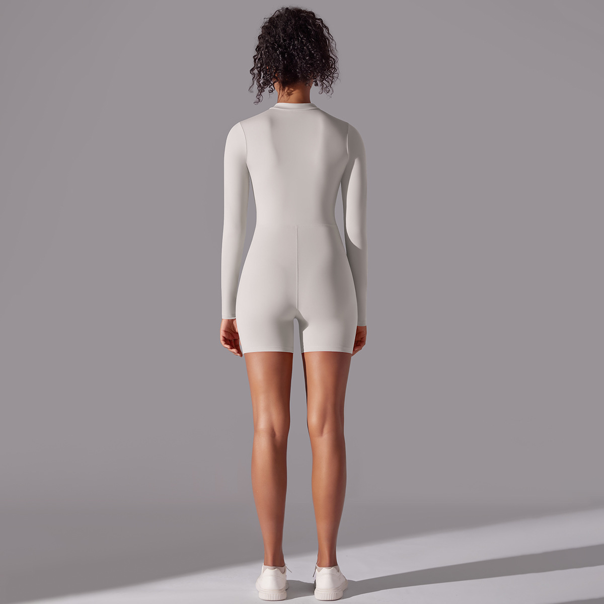Half-open Collar Zipper Long Sleeve Fitness Romper 6646