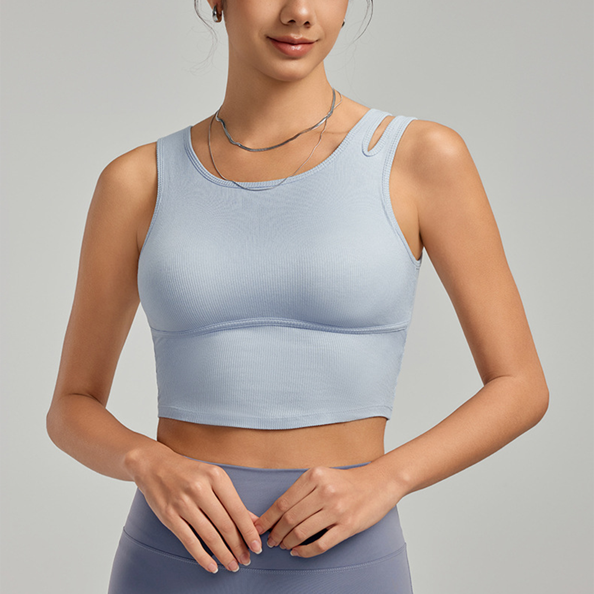 Cutout Shoulder Straps Built-in Bra Pads Yoga Top Vest DWB115024