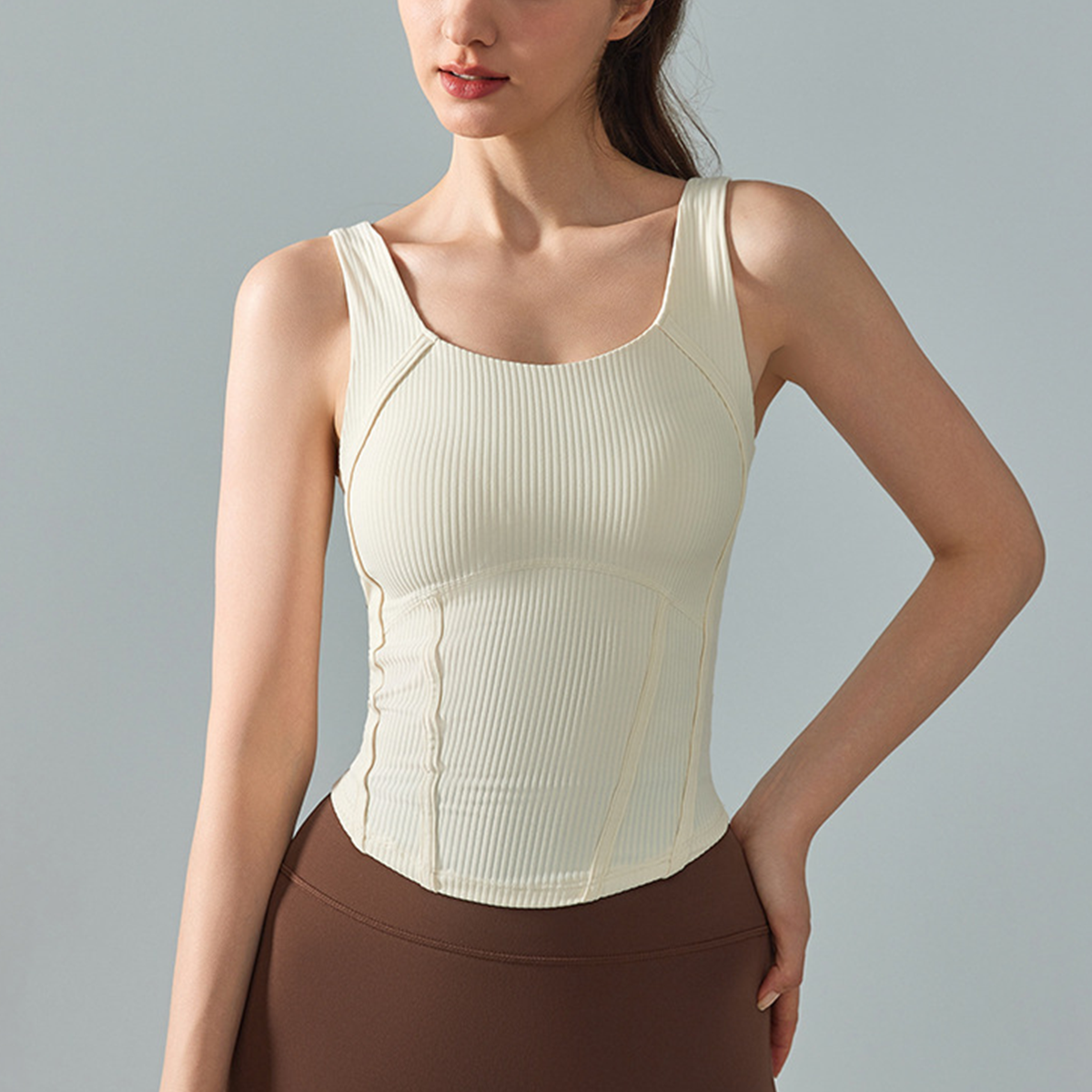 Waist Seam Design Built - in Bra Pads Sports Vest  DWTS124100