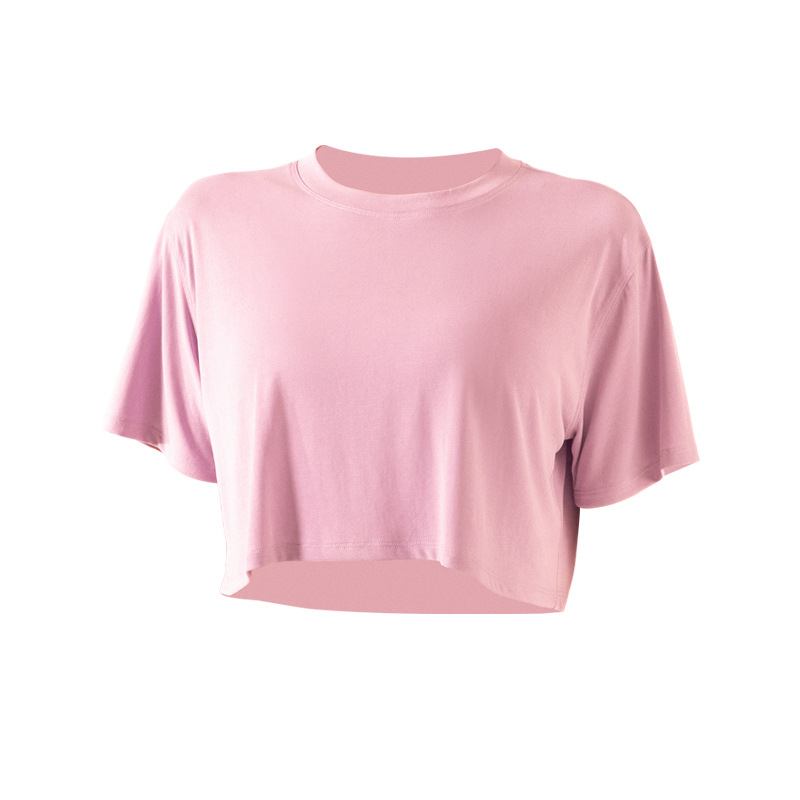 Solid Color Loose Cropped Yoga Short Sleeve Top DS67