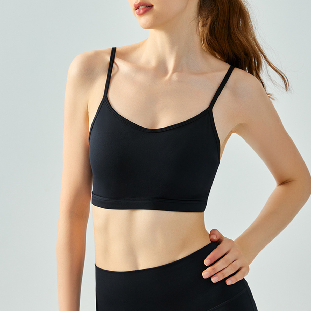 Solid Color Backless Thin Shoulder Straps Fixed Cups Sports Bra DSB610