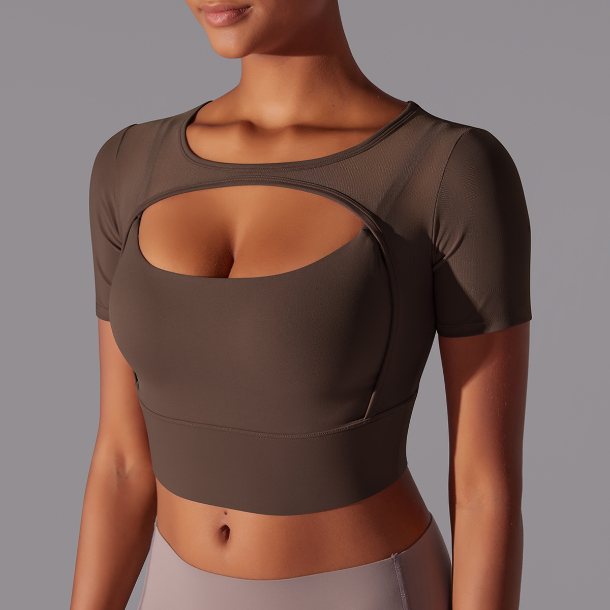 Hollow-out Short-sleeved Yoga Top 7040