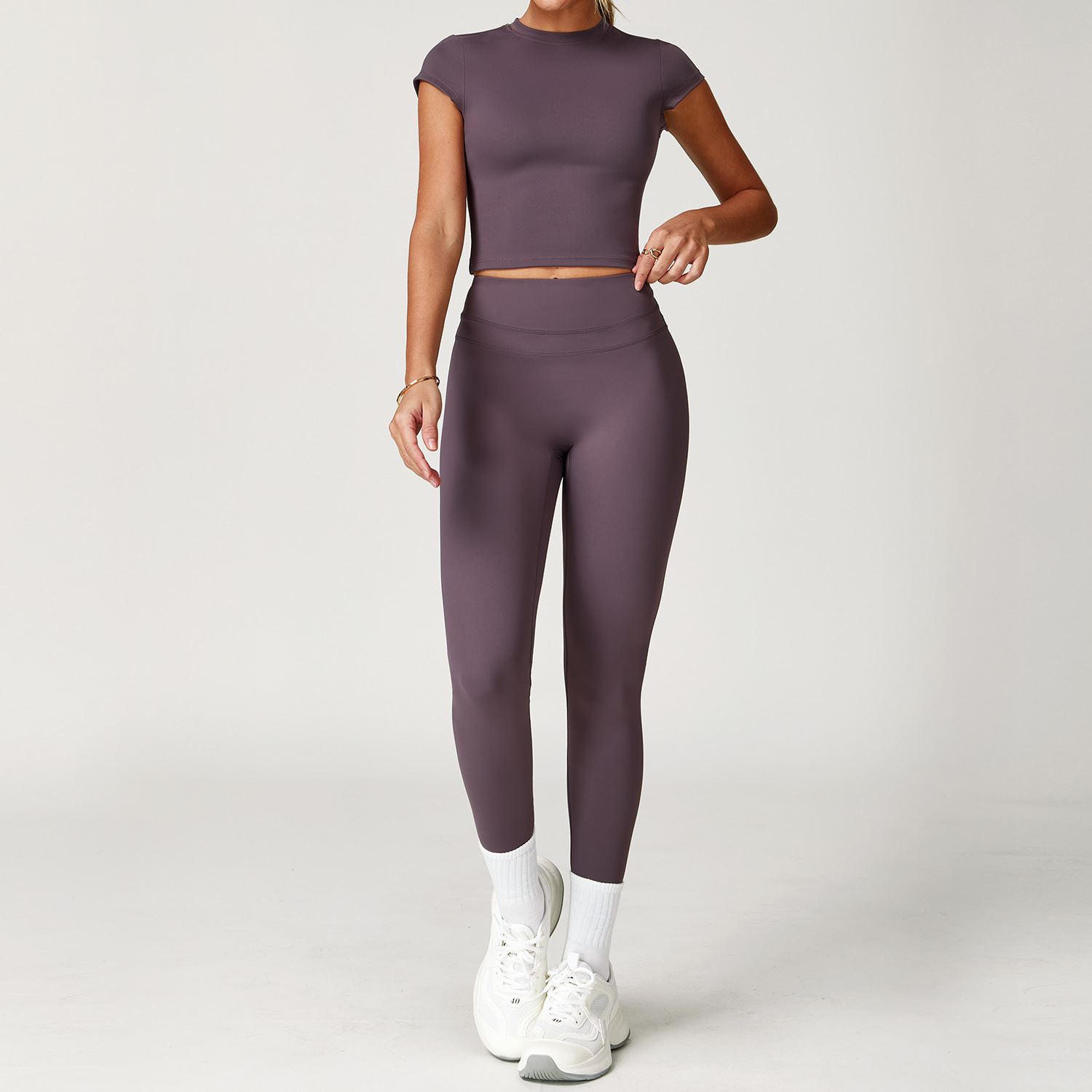 Backless Yoga Suit Women's Compression Sports T-shirt and Leggings Set for Gym 8863