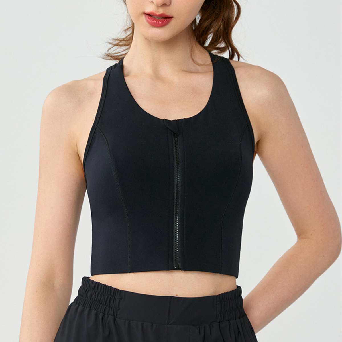 Front-Zip Yoga Tank Top with Back Mesh Paneling DSG815
