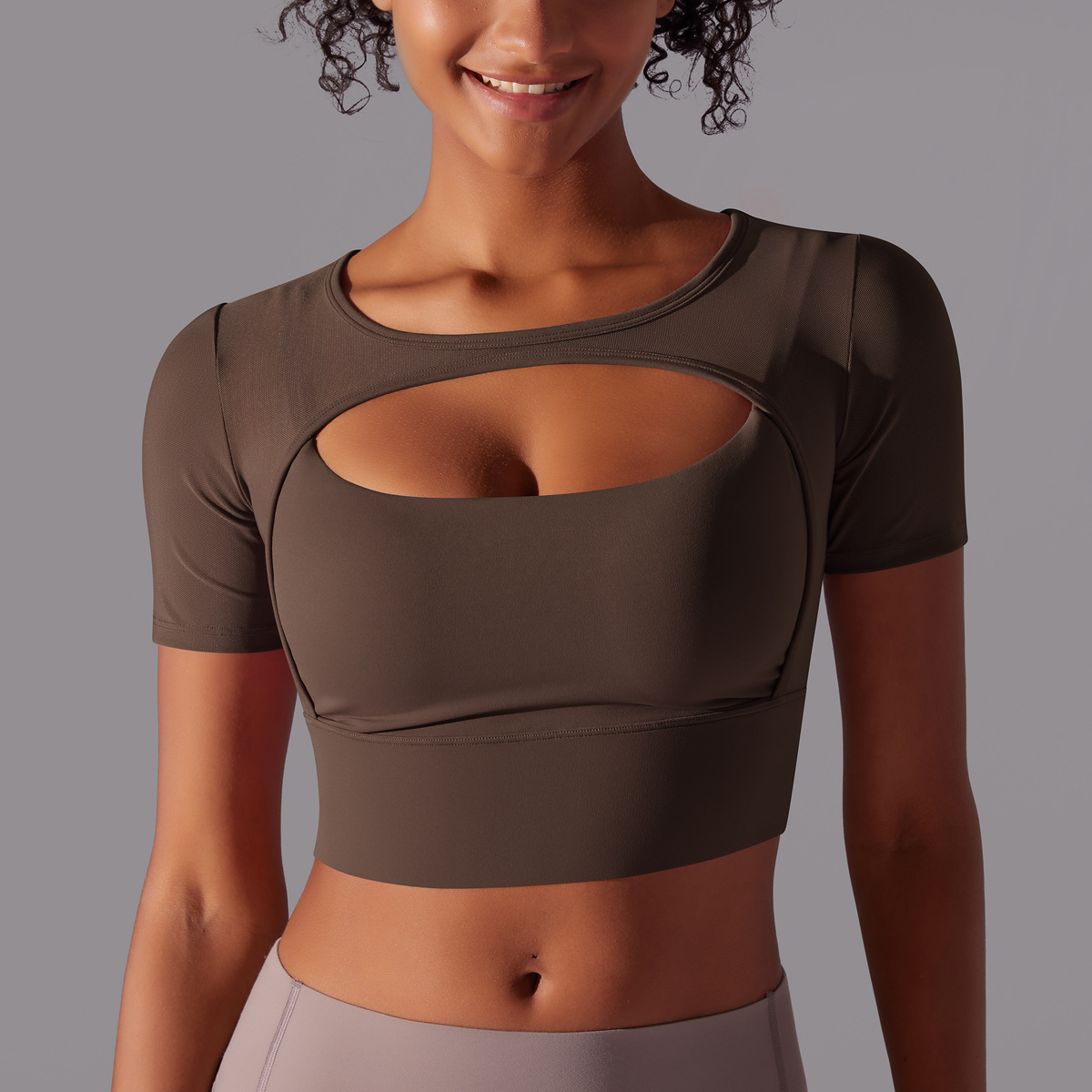 Hollow-out Short-sleeved Yoga Top 7040