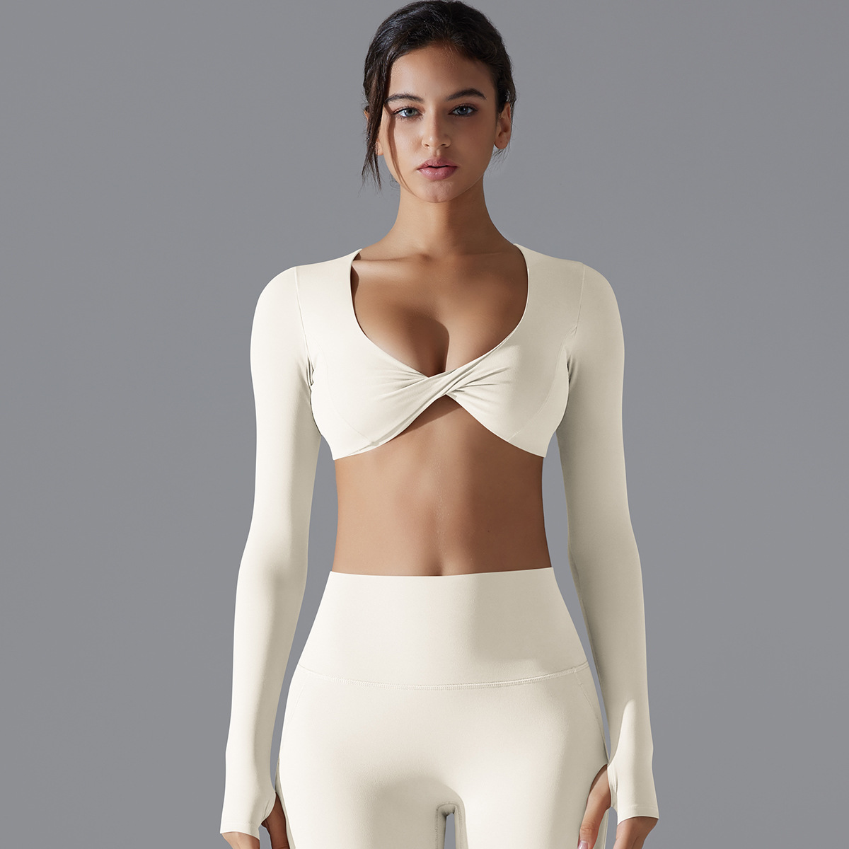 Sexy Long-sleeve Yoga Suit Naked-feeling Quick-drying Tight Sports Bra 7071
