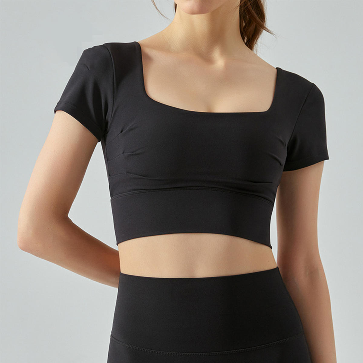 Front-Pleated Backless Yoga Short-Sleeve Top DST498