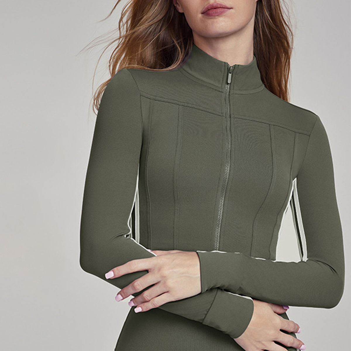 Slim Fit Stand Collar Zip-Up Yoga Coat DWJS124106
