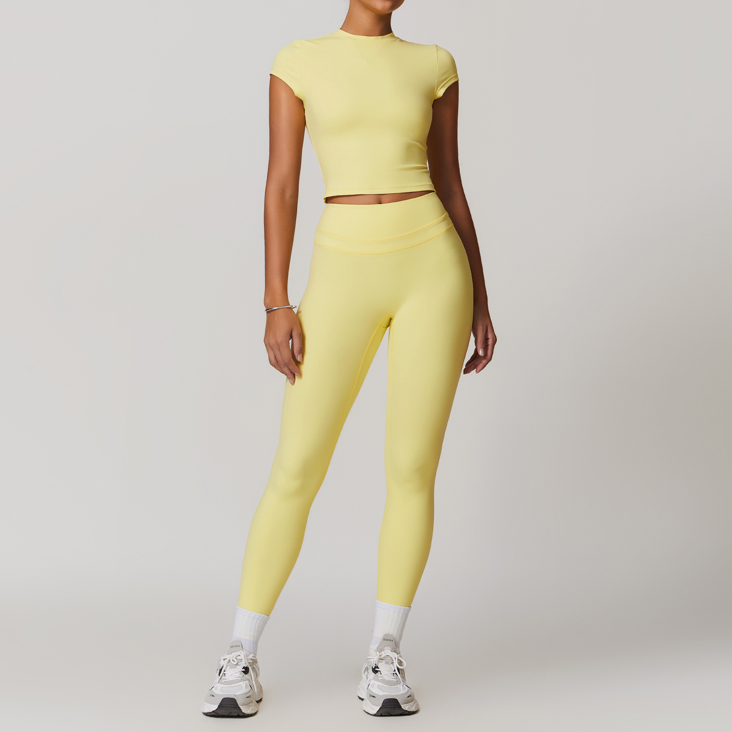 Backless Yoga Suit Women's Compression Sports T-shirt and Leggings Set for Gym 8863