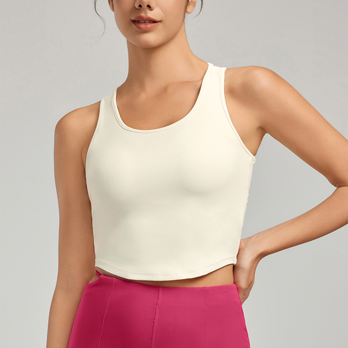 Double Twist Knots at Back Waist Built - in Bra Pads Yoga Vest DWB115042