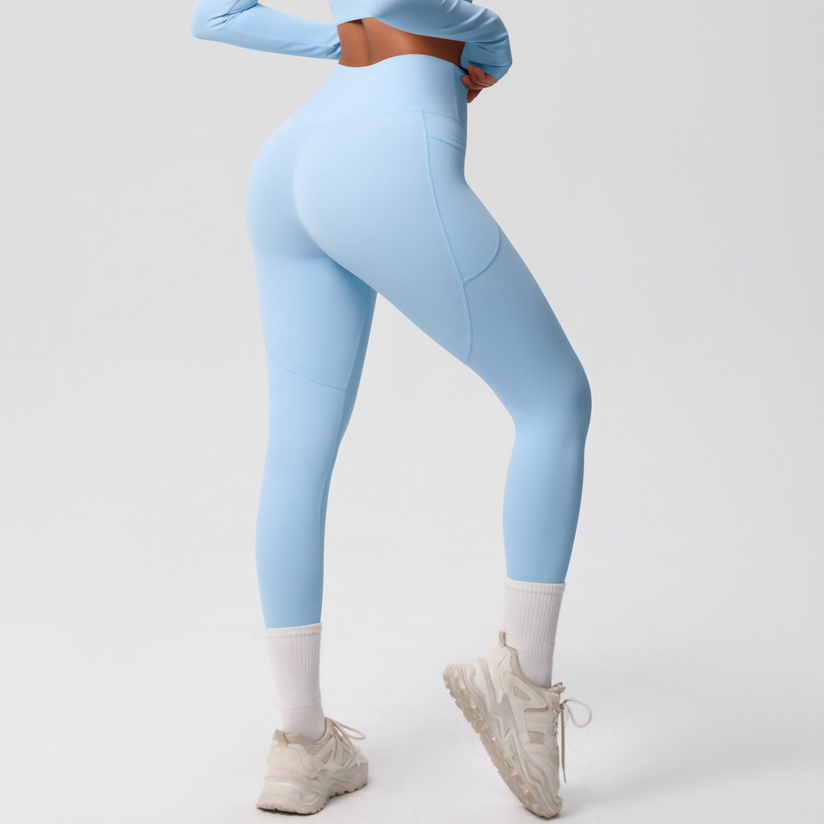 High-waisted Hip-lifting Quick-drying Long Pants with Pockets 7108